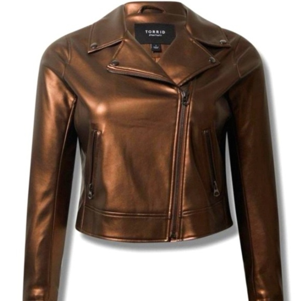 NWT Torrid Metallic Bronze Faux Leather Moto Jacket Plus Size 4X